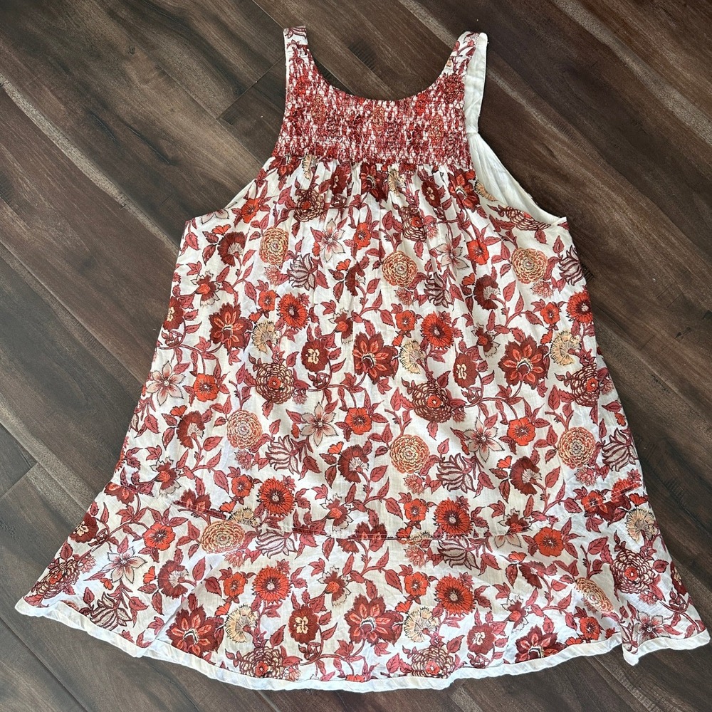 Free People Floral Smocked Mini Dress Rust Orange Sleeveless Boho Women Small